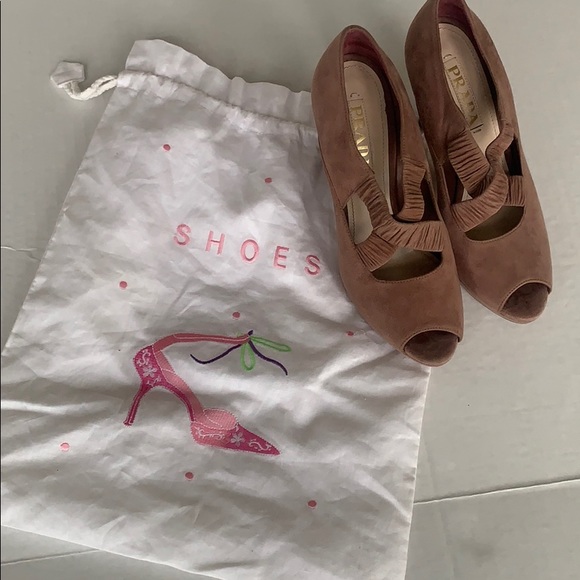 PRADA | Suede Crossover Blush Peep-Toe Pumps Sz 37 - Picture 15 of 16